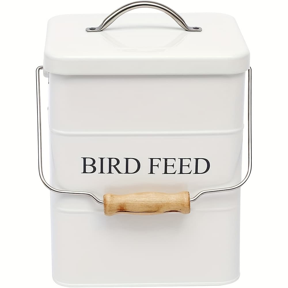 TEMU Bird Seed Storage Tin With Lid White Metal Bird Food Storage Container Tight Fitting Lids - Bird Seed Farmhouse Style, Sealed Pet Food Storage Bucket