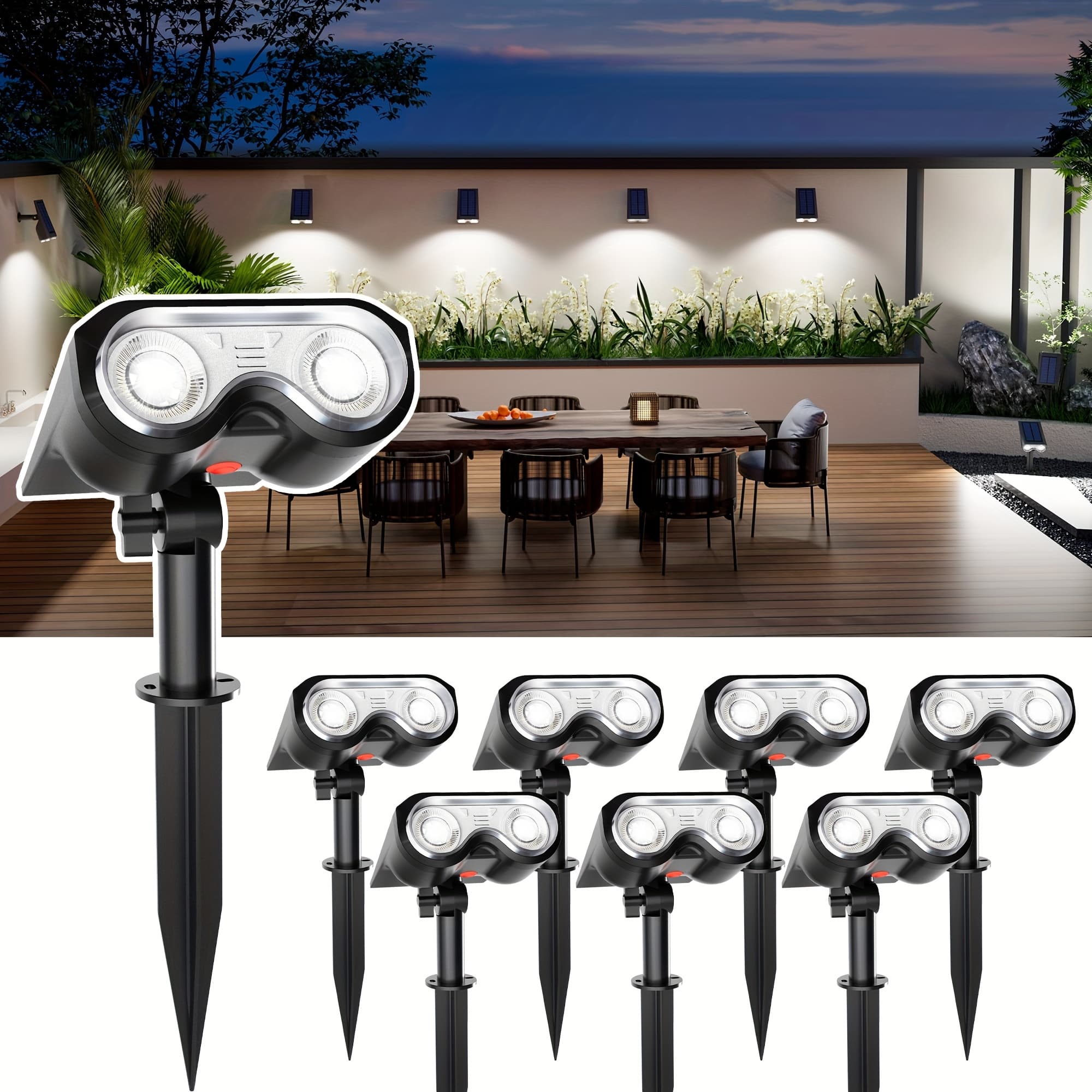TEMU 8 Pack Solar Spot Lights Outdoor, 3 Lighting Landscape Spotlights For Yard Garden Yard Pool Fence House Garage Pathway (cold White, Warm White)