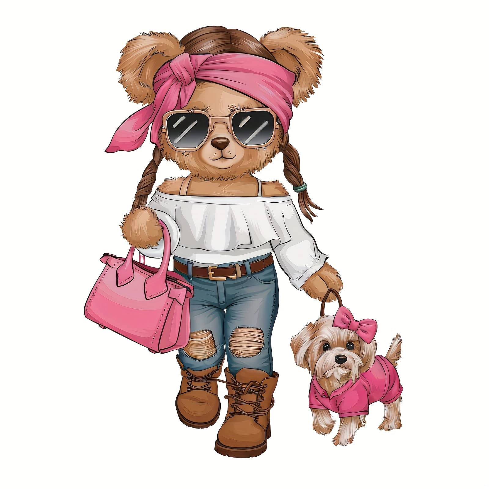 TEMU 6pcs Chic Cute Female Bear Iron On Heat Transfer Patches - Great For T-shirts, Jeans, Backpacks, Hats And Pillow Decorations, Mixed Colors, Vinyl Material, Clothing Supplies