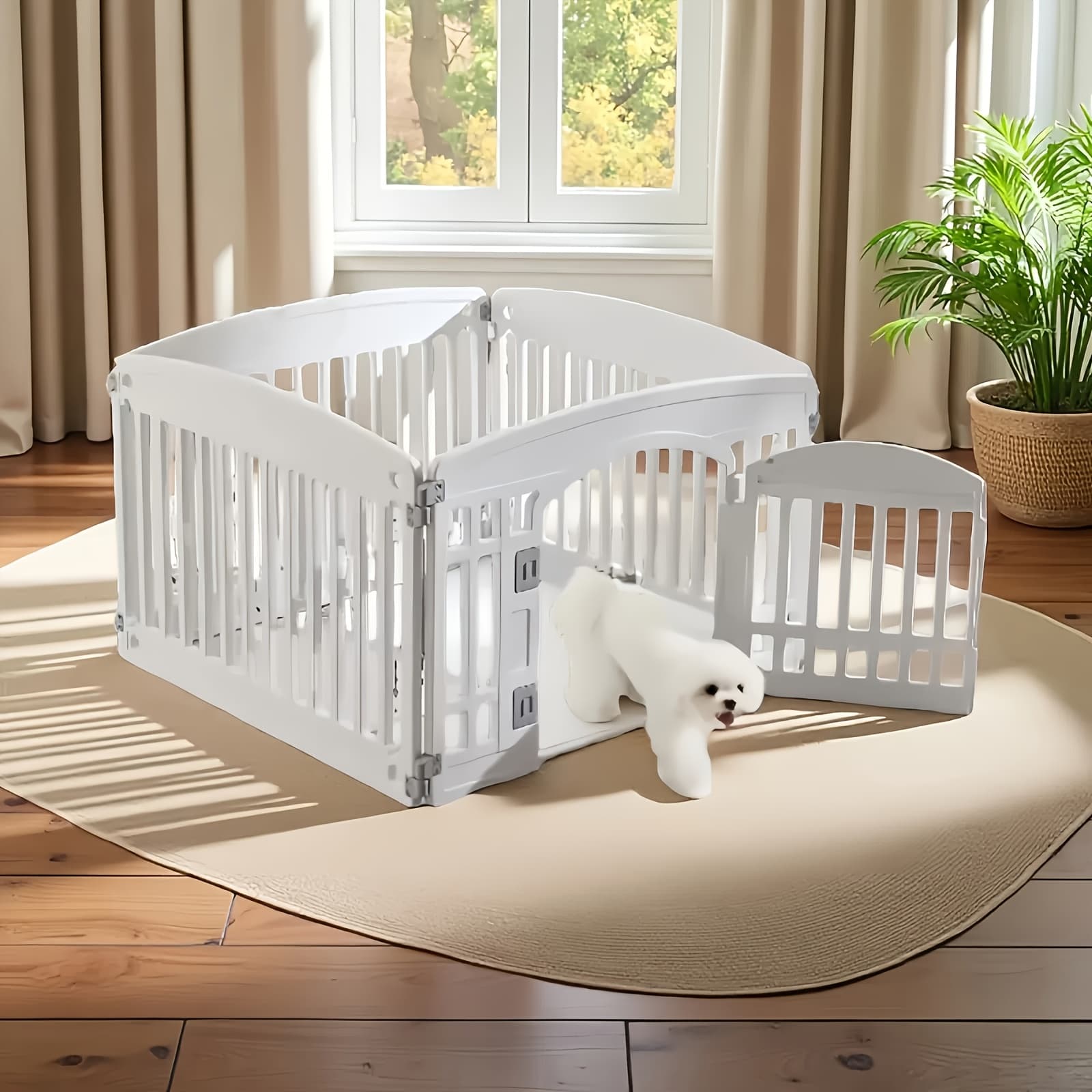 TEMU 4 Side Dog Pen - With Non-slip Bottom, Portable Indoor Expandable Durable Pet Pen For Medium Dogs - Lightweight Portable Indoor/outdoor Puppy Pen With Safety Locking Door