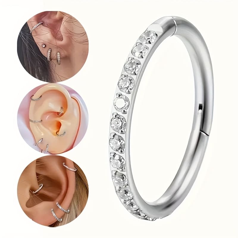 TEMU Stylish 304 Stainless Steel Synthetic Nose Ring And Ear Cuff Set With Seamless Spiral Cartilage Earrings, Minimalist Style Piercing Jewelry For All , Parties, And Casual Attire