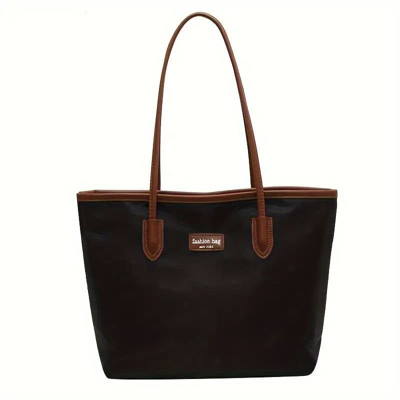 TEMU Oxford Tote Bag With Handle & Zipper Closure - Large Capacity High Quality Handbag, Durable Casual Bag With Fixed Shoulder Strap For Daily Use, Shopping, Travel