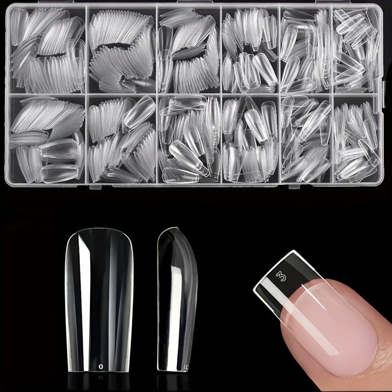 TEMU Medium Square Nail Tips 600pcs Transparent Gel Nail Stickers Full Cover Soft Fake Nails Suitable For Diy Gift, Pre-shaped Press-on False Nails For Lengthening (12 Sizes)