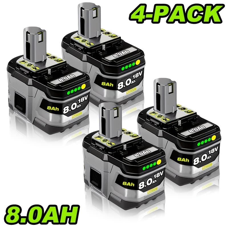 TEMU Upgraded Value 4-pack 8.0ah High Capacity 18v Lithium Replacement Suitable For Ryobi P104 P105 P107 P108 P109 P122 Suitable For Ryobi Cordless Power Tools