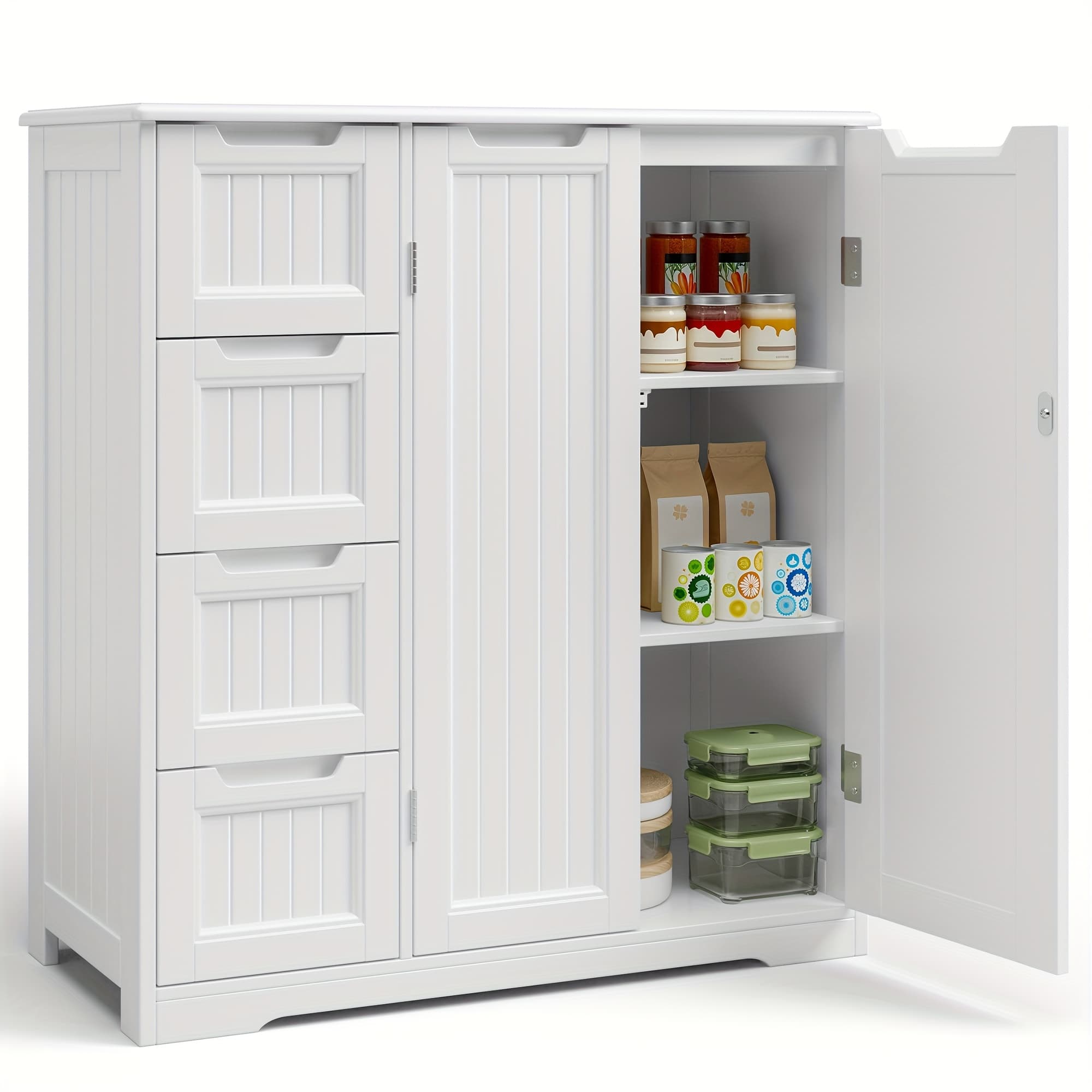 TEMU Asofer 33.5" Kitchen Pantry Cabinet, Freestanding & 4 Drawers, Coffee Bar Cabinet Organizer For Kitchen Dining Room Bathroom Entryway, White