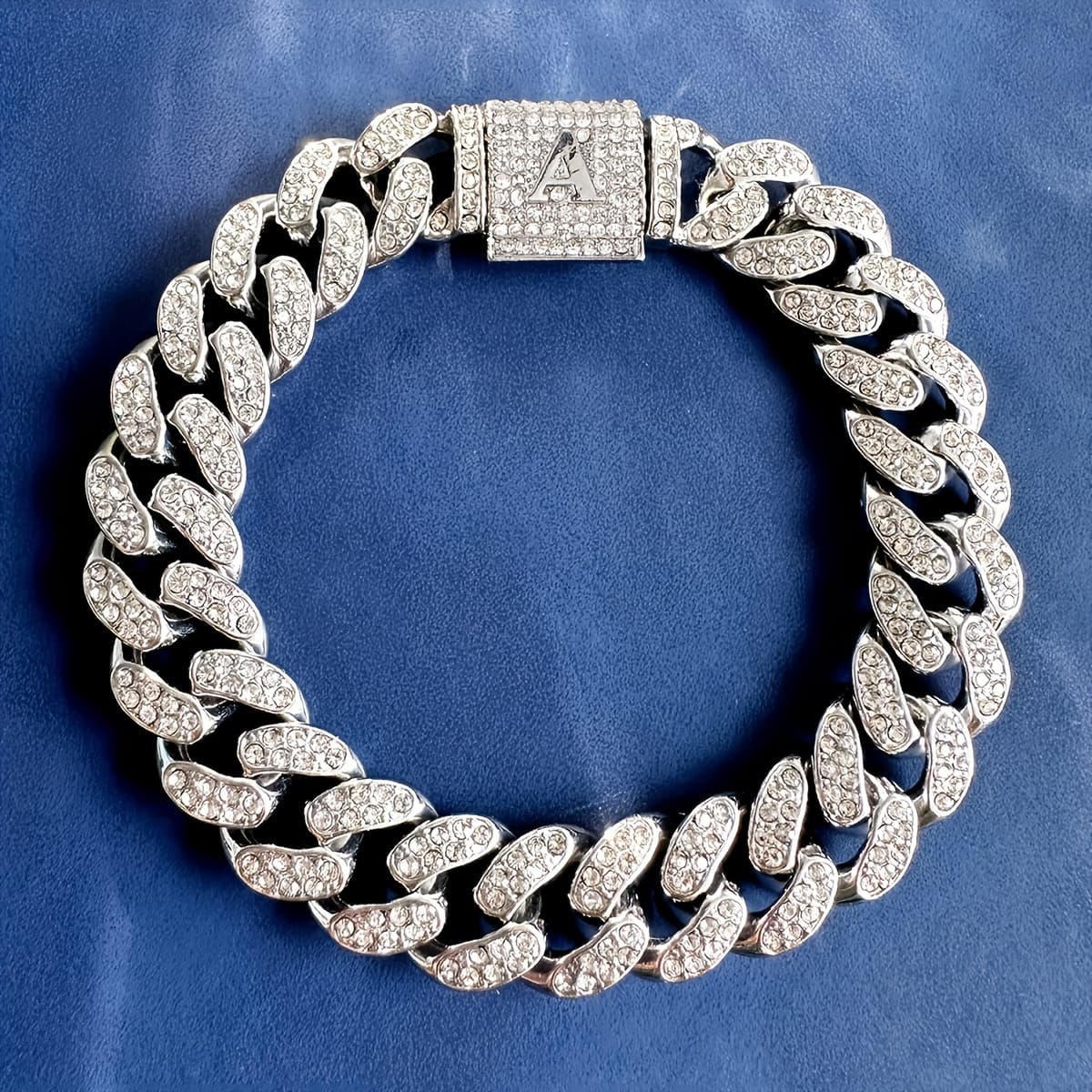 TEMU 1pc Shine With Initial Bracelet Hip Hop Solid Cuban Link Chain Bracelet For Men And Women, Men's Christmas Gifts