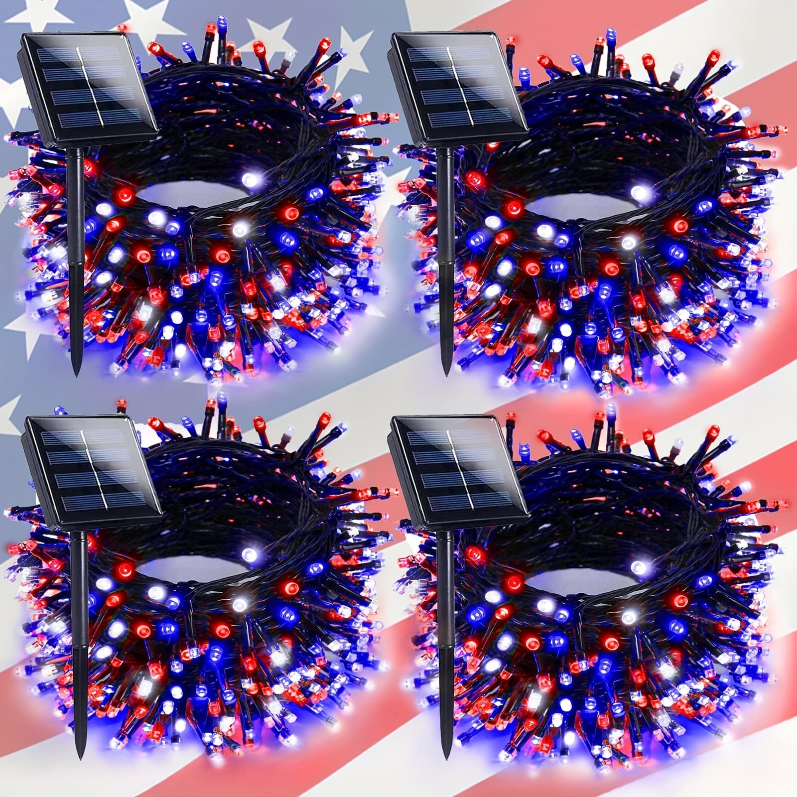 TEMU July 4 Outdoor Decoration, 4 Packs Of Day String Lights, Solar String Lights, 400 Led 160ft Led Patriotic Lights, Solar Fairy Flash For Day Garden Tree Decoration Ip65