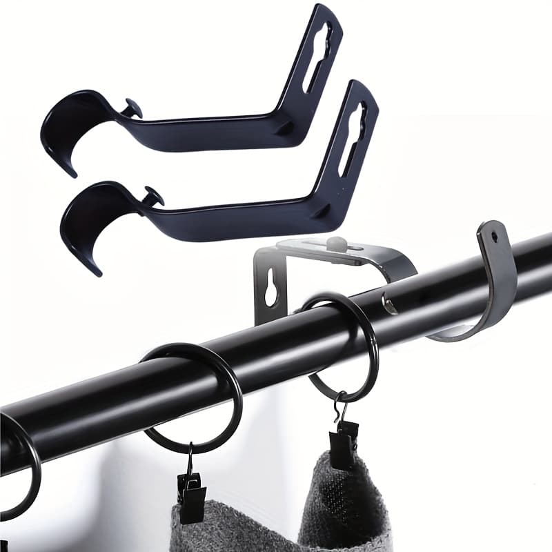 TEMU 2pcs Black Rod Brackets Sturdy Window Shade Holder Bedroom Bathroom Supports Home Decor Hardware, Curtain Rod Bracket