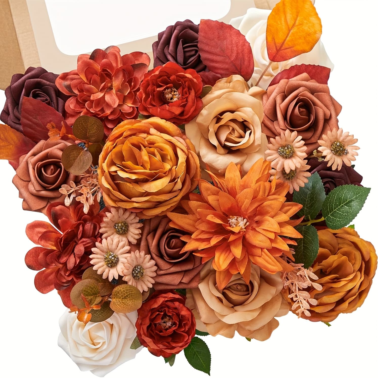 TEMU Autumn Flowers Artificial Flowers Burning Orange Fake Cake Flowers Diy Wedding Bride Bouquet Centerpiece Autumn Decoration Shower Home Decoration Best Gift For Wife Girlfriend