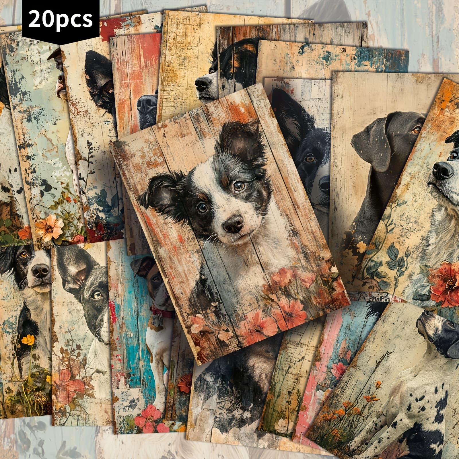 TEMU 20-pack Vintage Dog Pet Cute Postcards - 4x6 Inches Junk Journal Paper, Classic Pinup Illustrations, Collectible Decorative Painting Cards For Scrapbooking & Crafting
