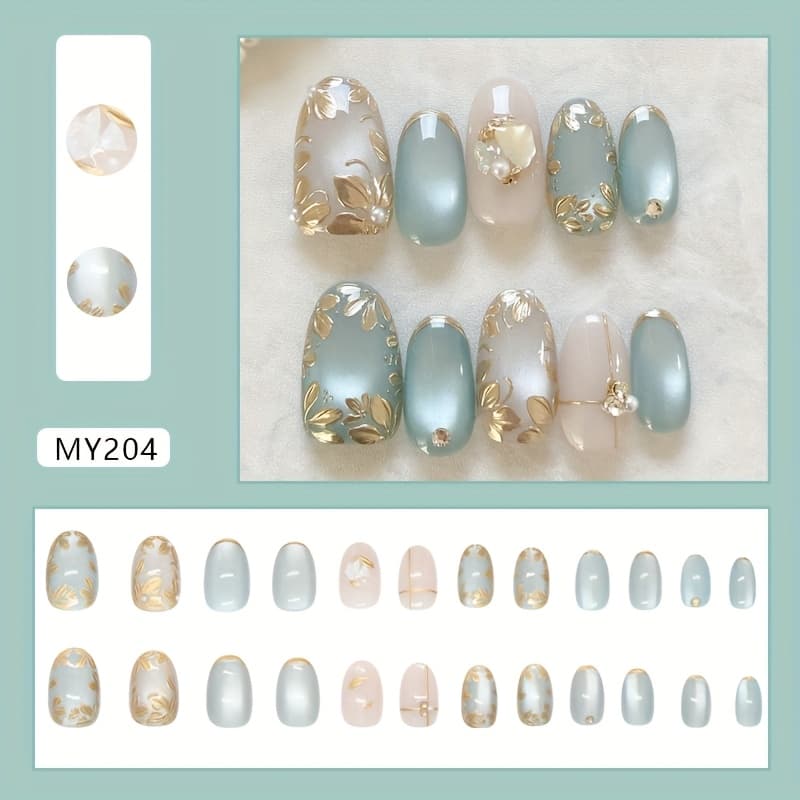 TEMU Cool- Ins--on Nails With Cat-, Three-dimensional Gilded Flowers, Sparkling , And
