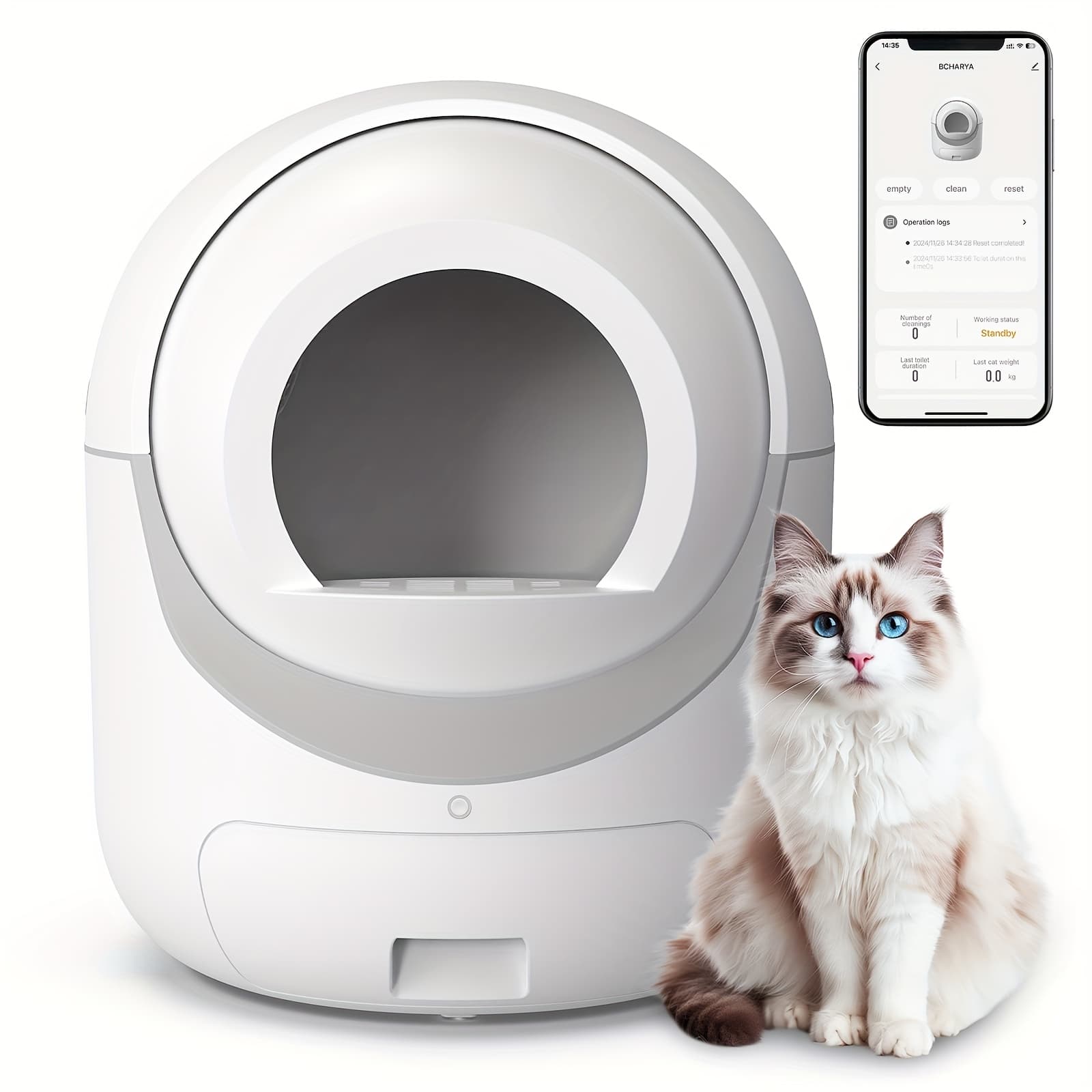 TEMU Self Cleaning Cat Litter Box, Automatic Cat Litter Box With App Control Odor Removal Safety Protection For Multiple Cats, With Garbage Bags