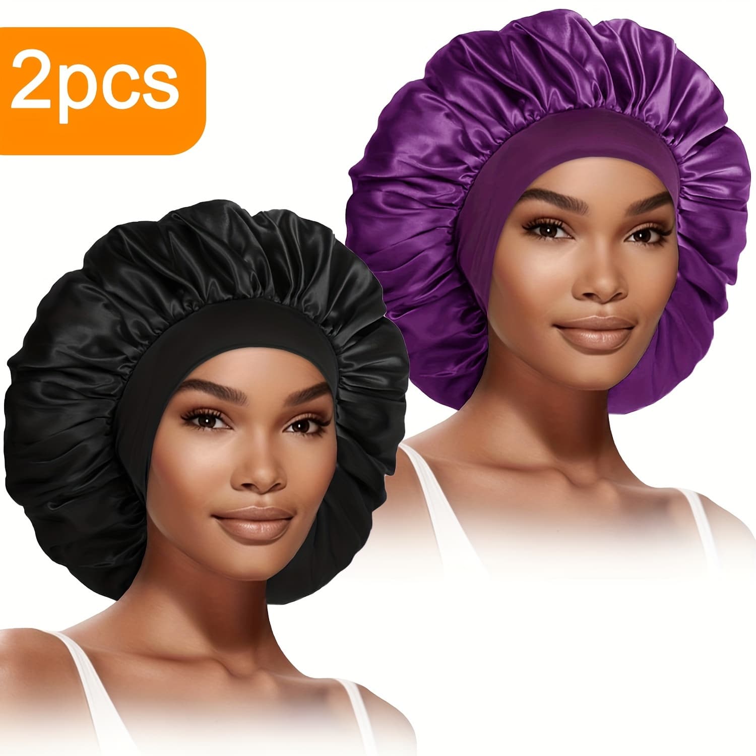 TEMU 2pcs Women's Fashionable Bonnets Oversized Wide Brimmed Elastic Band Hair Casual Smooth Colored Sleeping Hat Suitable For Straight Hair Sleeping Hat Hat