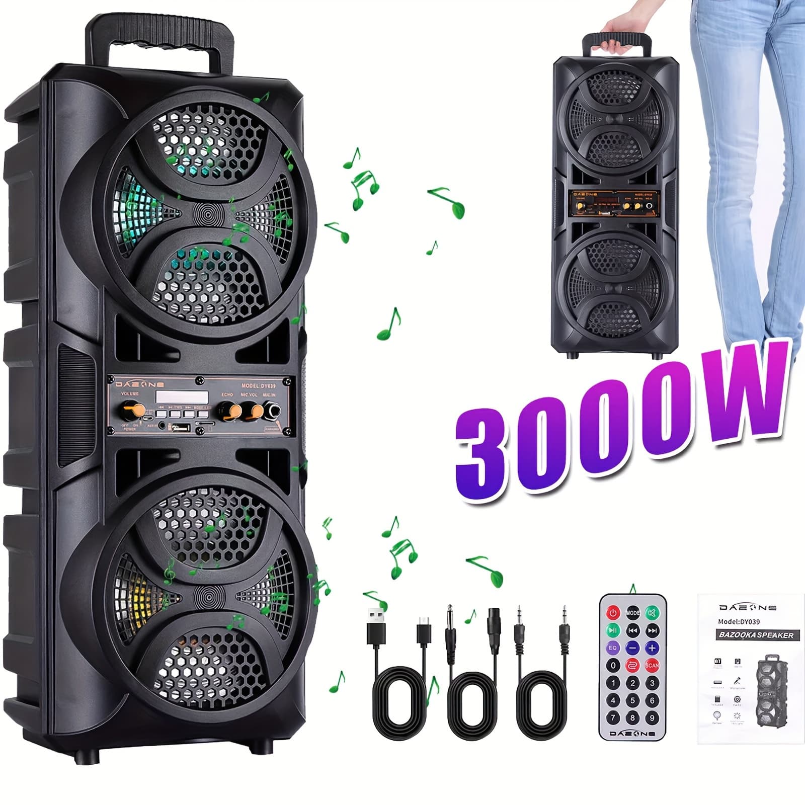TEMU Rechargeable Wireless Dual 12 Inch, Portable With Double-layer Reactive Party Lights, Subwoofer, Tws, Usb, Sd, Aux , And Fm Radio 2800w, Dual 6.5in, Dual 8in, Dual 10in