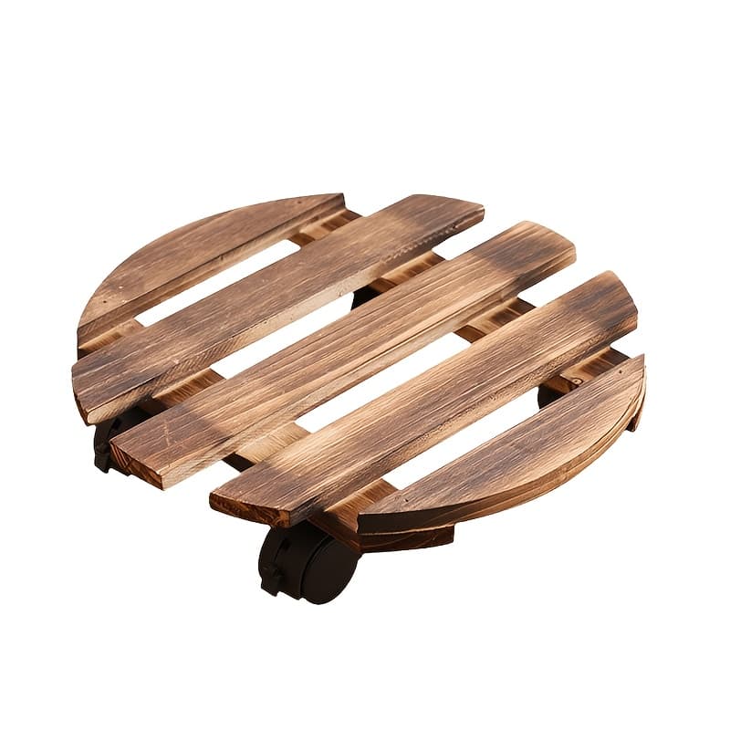 TEMU 1pc Wheeled Wooden Plant Tray, Heavy-duty Rolling Plant Stand, Round Or Square, With Metal Lockable Casters, Suitable For Indoor/outdoor Large Plant Pots And Flowerpots
