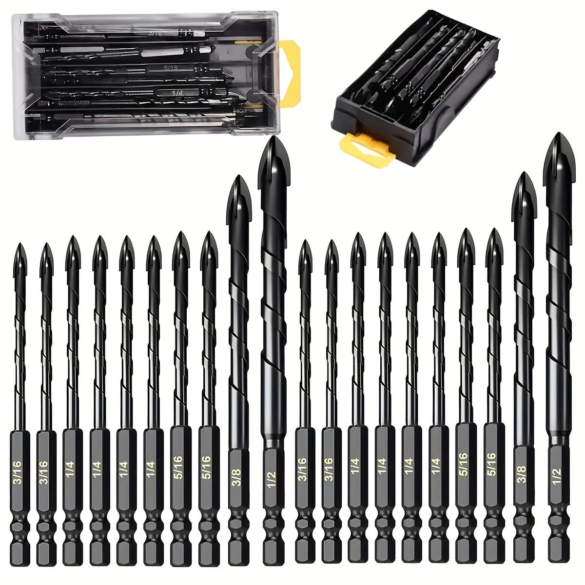 TEMU 20pcs Masonry Concrete Drill Bit Set, For Tile, Brick, Glass, Plastic And Woodtungsten Carbide Tip Work With Ceramic Tile