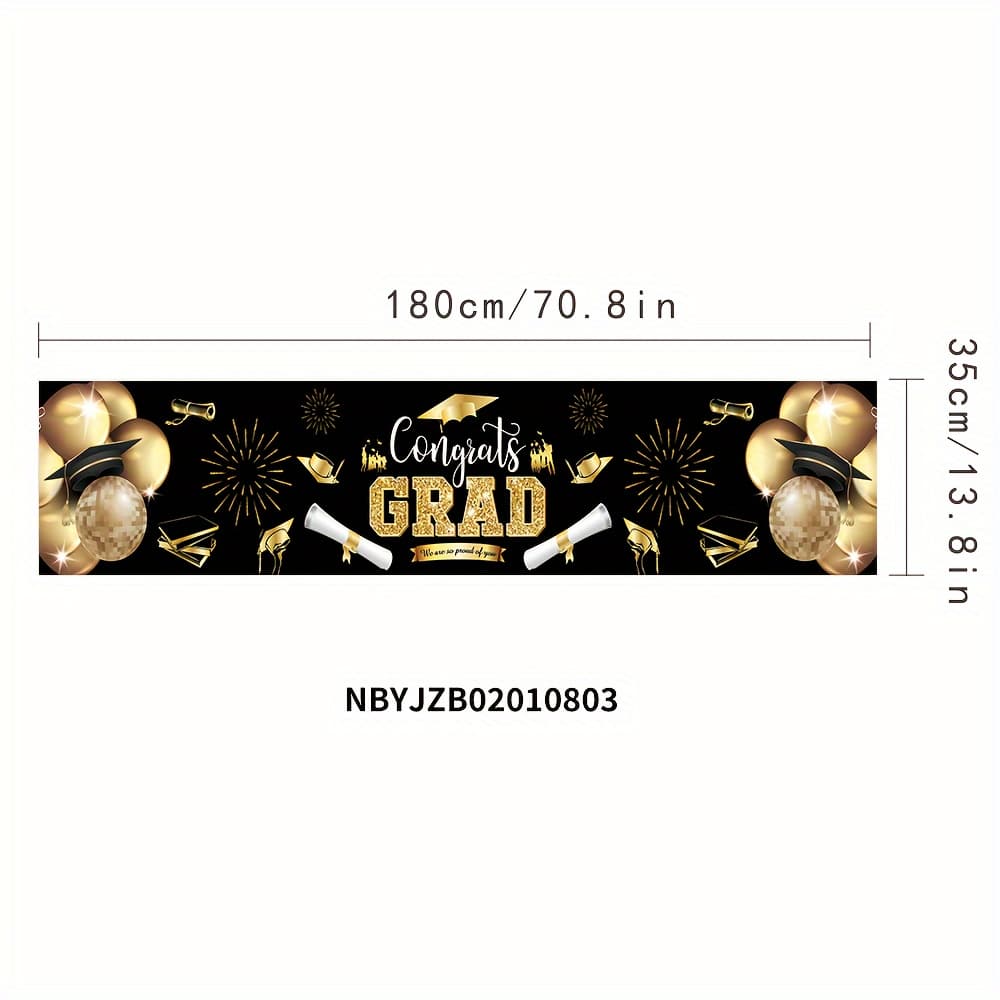 TEMU 1pc 2026 Graduation Happy Black And Cloth Party Decoration, 180cm * 35cm/ Inches * 13.8 Inches, Graduation Dinner Party Table Cloth, Graduation Season Dinner Table Flag
