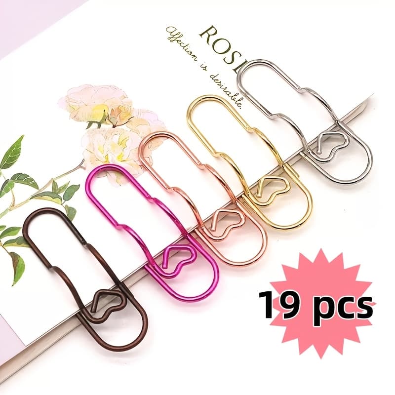 TEMU 19pcs 5-hue Heart -large - Size Shaped Paper Clips: Double As Notepad Pen Holders And Handy Clips