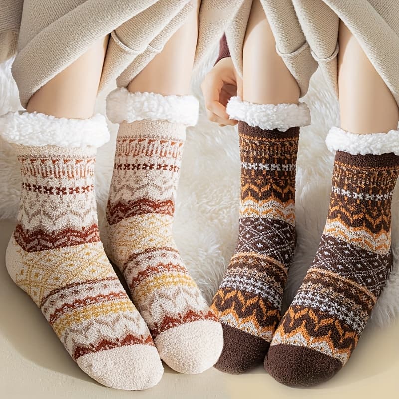 TEMU Of Thick And Medium-sized Socks, Winter Cold Resistant, Warm And Heat Storage Plush Socks, Outdoor Socks, Silicone Anti Slip Floor Socks, Ethnic Style Socks