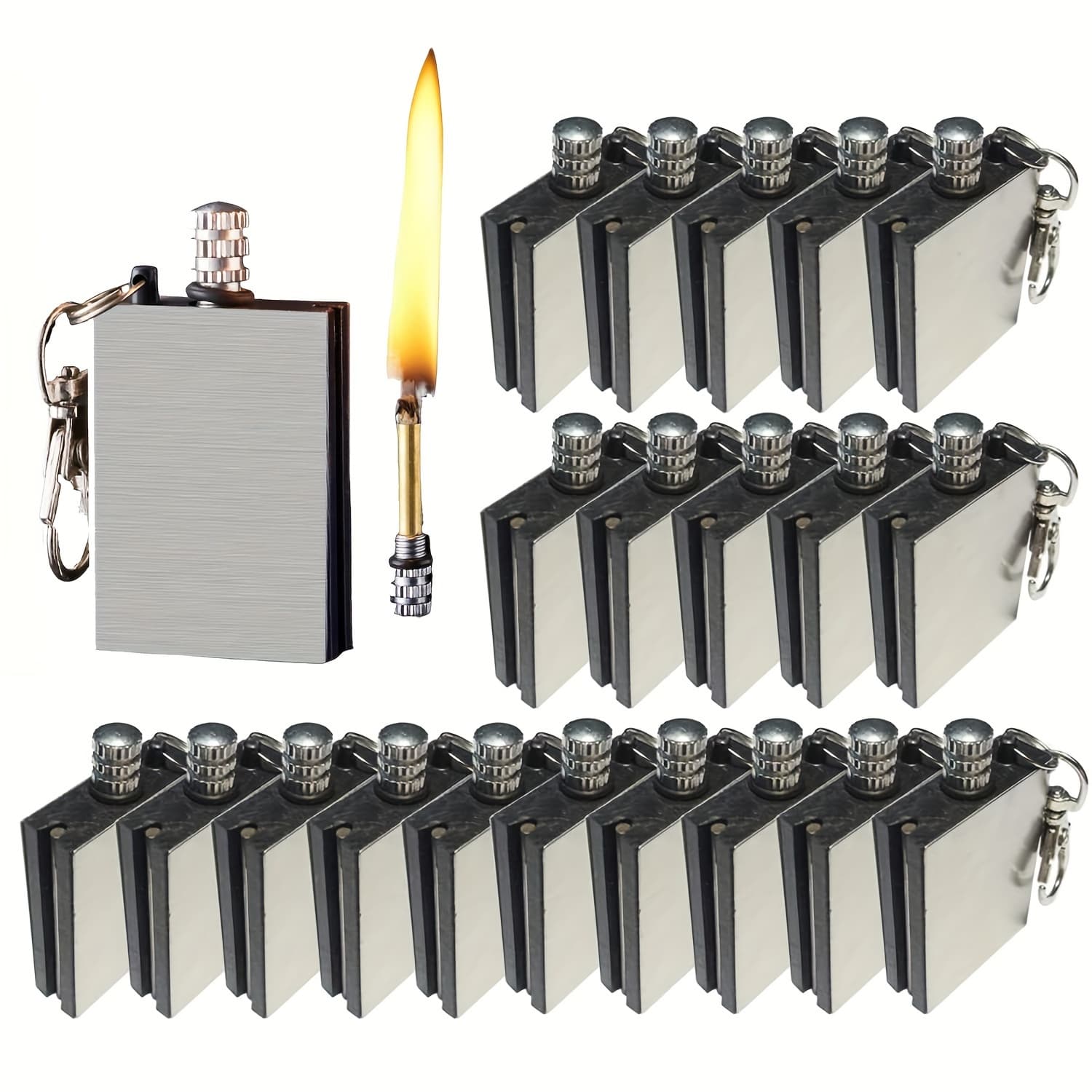 TEMU 20pcs Pack Permanent Match Lights, Flint Metal Match Lights, Camping Gear And Equipment Edc Lighter, Without Battery, Exquisite Christmas And Birthday Gifts (excluding Fuel)