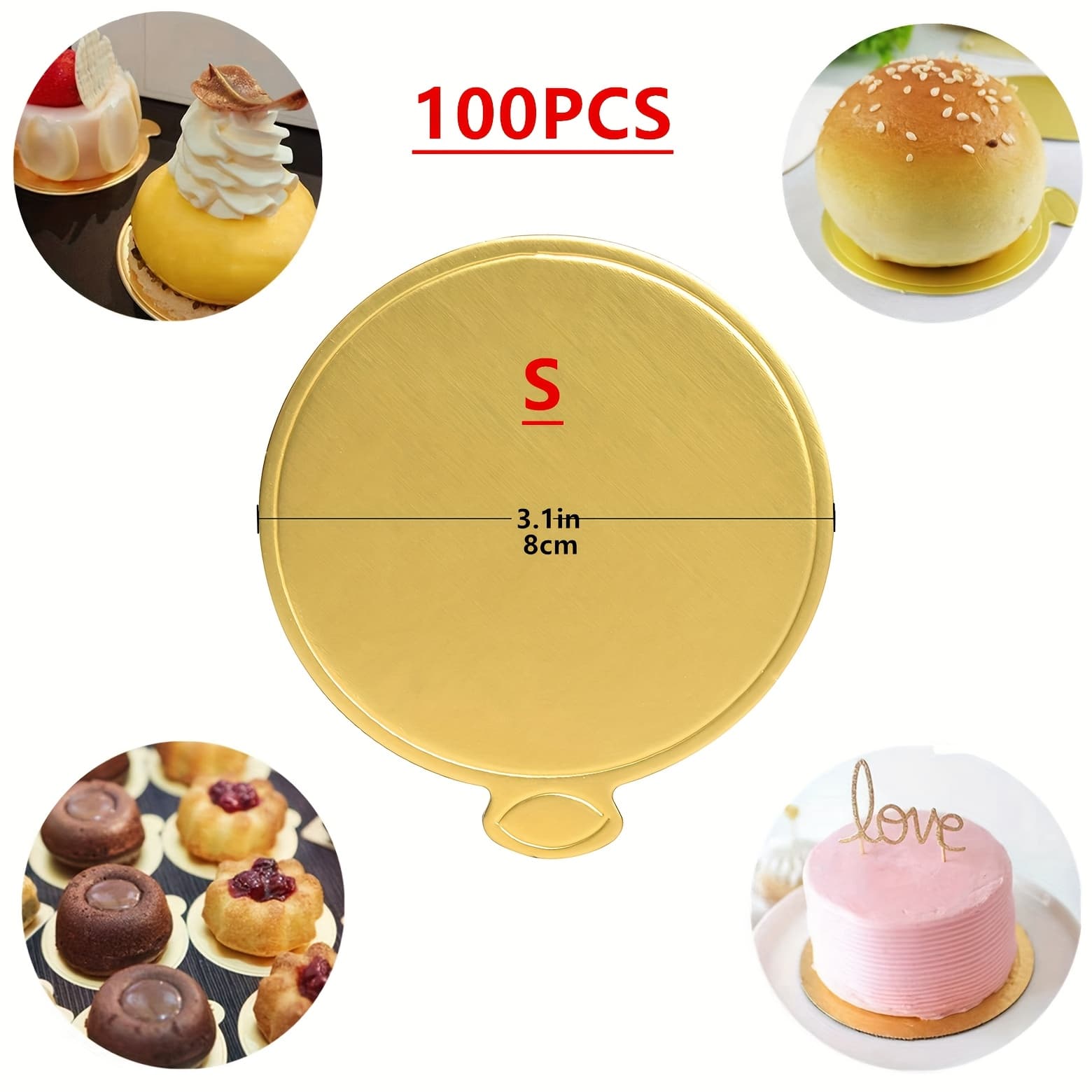 TEMU 50/100pcs Round Golden Cardboard Mini Cake Base, Mousse Dessert Board Base, Disposable Cupcake Boards, For Wedding Birthday Party Displays Tray