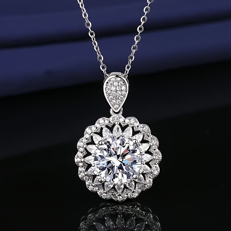 TEMU Elegant 5ct Moissanite Sunflower Pendant Necklace - Luxurious & , Perfect For Casual Attire Or Gifting