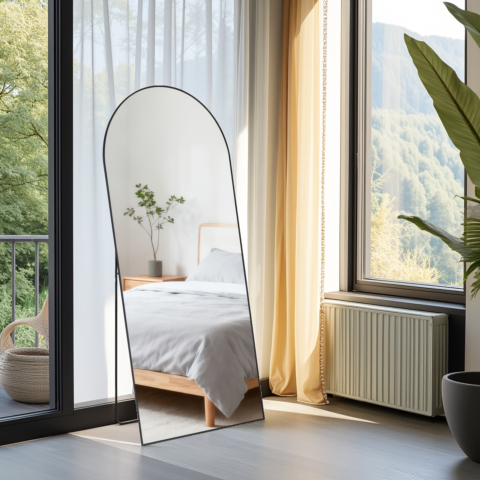 TEMU Standing Full Length Mirror With Stand And Hanging Hardware (arched/rectangular, Multiple Sizes) | Aluminum Alloy Frame & -proof Glass For Bedroom, Living Room, Hallway, Modern