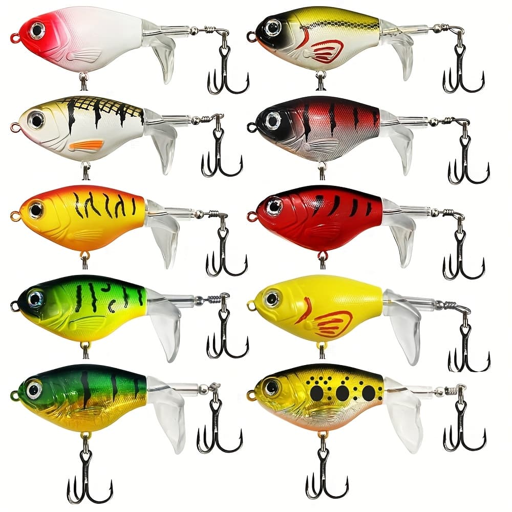 TEMU 10pcs Top Water Fishing Lures With Floating Rotating Tail Fishing Lure For Bass Treble Hooks In Lures Kit