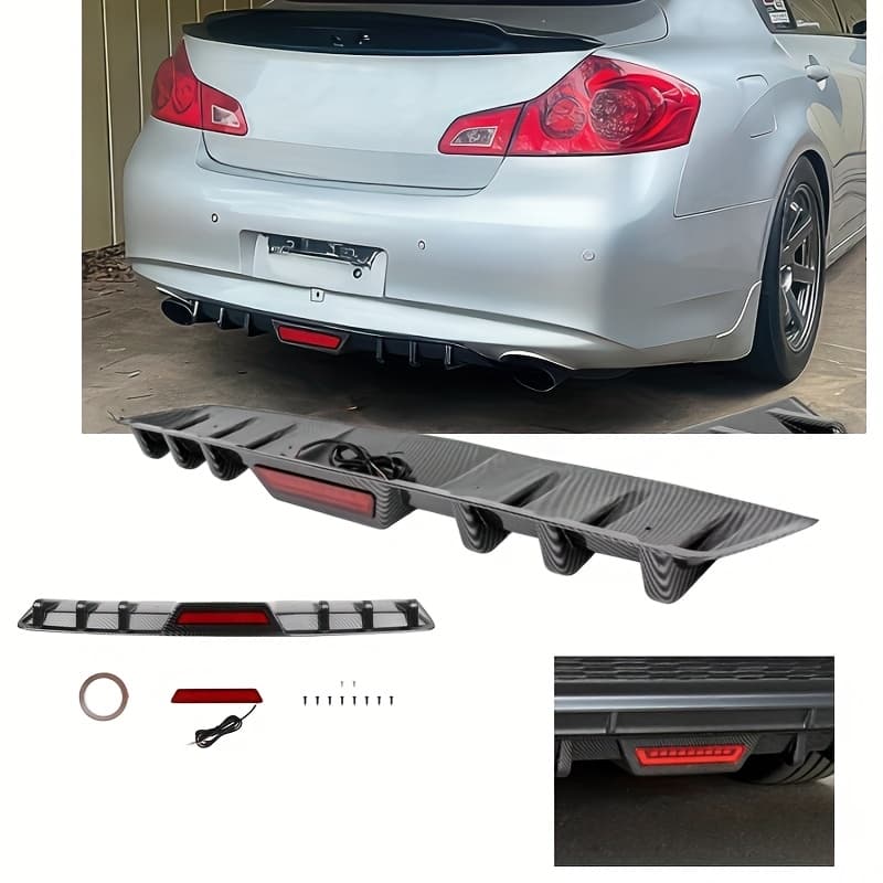 TEMU 34" Universal Car Rear Bumper Lip With Brake Light, Fit Rear Bumper Diffuser Lip Splitter, Accessories Body Kit