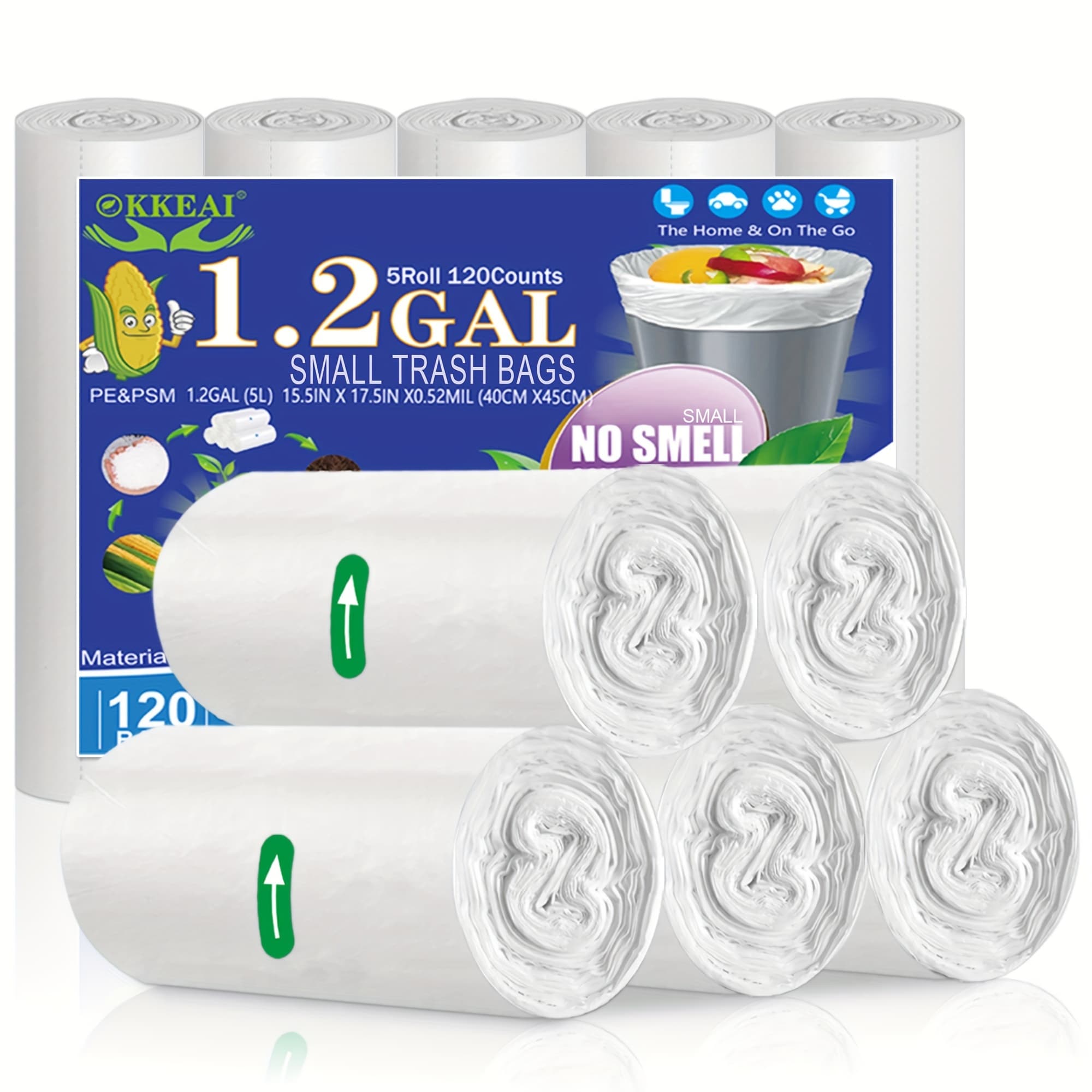 TEMU Small Trash Bags - 1.2 Gallon Trash Bags (5l) Bathroom, Car, Office Trash Can Liners Semi-transparent 5 Rolls, 120 Bags