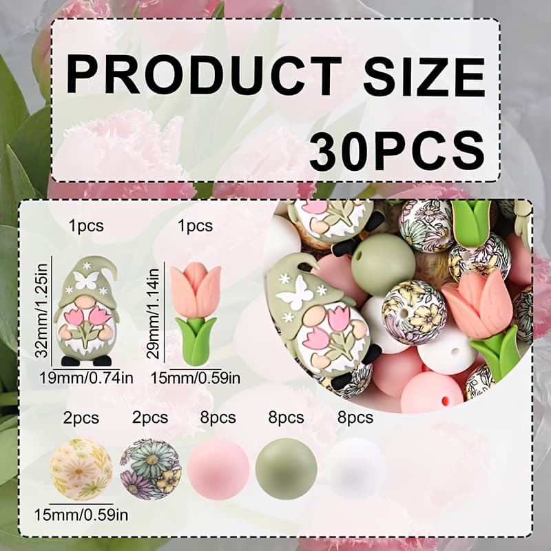 TEMU A Set Of 30 Adorable 3d Flower Silicone Beads - Silicone Beads, Stylish Design, Perfect For Jewelry Making, Ideal For Bracelets, Lanyards, Beaded Pen Additions, Holiday Decorations
