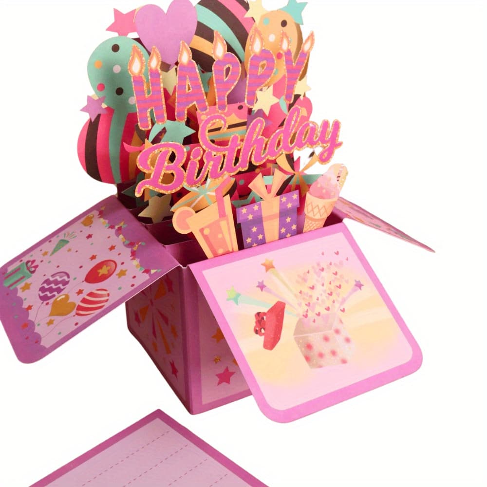 TEMU 1 Piece Of 3d Happy Birthday Greeting Card, Laser-cut Paper, Includes A Party Invitation Card With A Note Card And Envelope - Ideal For All.
