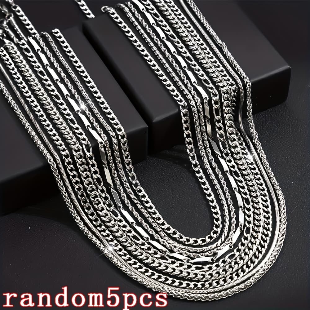 TEMU Random A Set Of 5 Fashionable Twisted Stainless Steel Stacking Necklaces, Suitable For Everyday Wear Or Parties, Unisex Design, A High-value Gift For Valentine's Day And Everyday Occasions,
