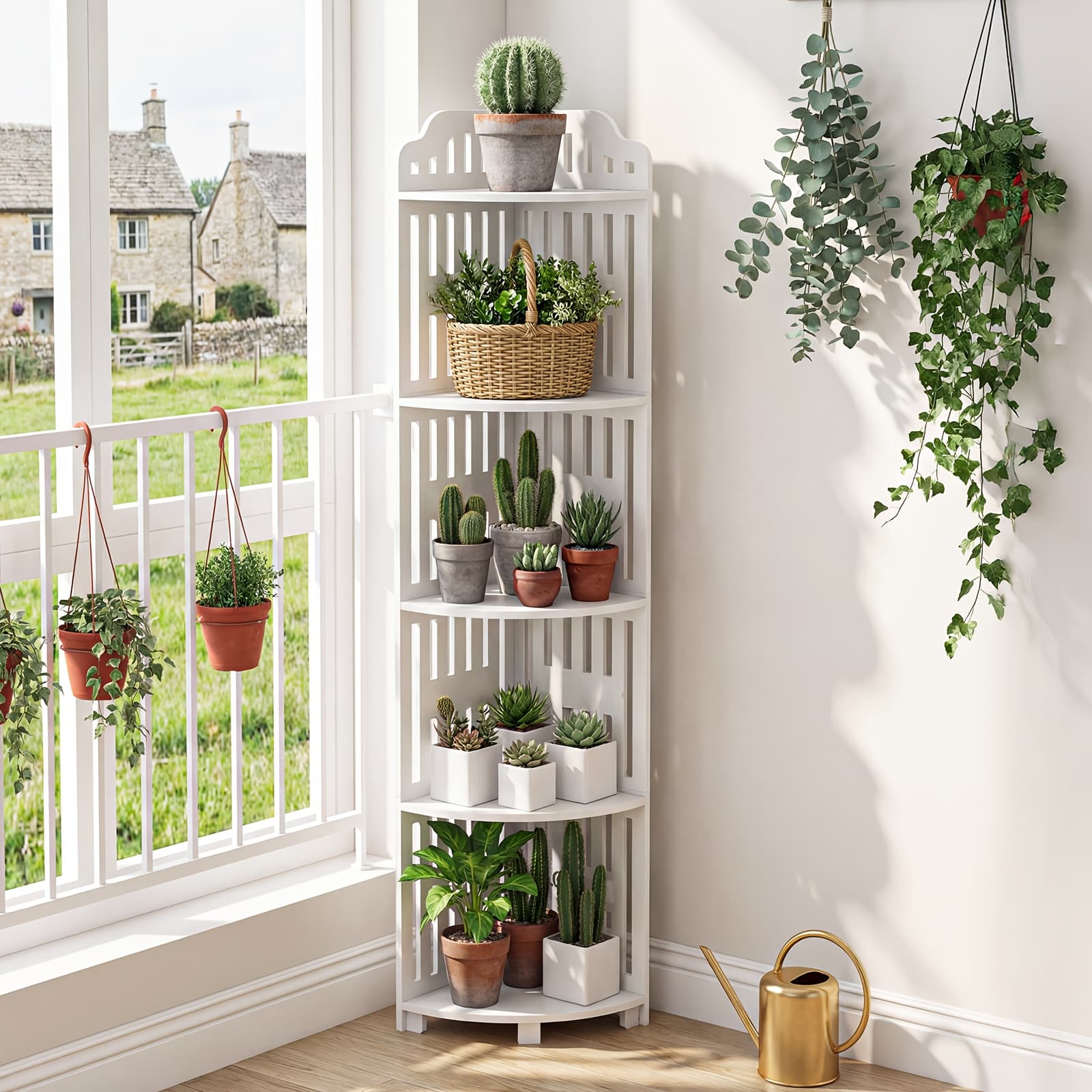 TEMU 5-tier Corner Storage Shelf, 120cm Tall Freestanding Organizer, Waterproof Pvc Board Shelving Unit, Easy To Assemble, To 30lbs For Bathroom, Kitchen & Living Room