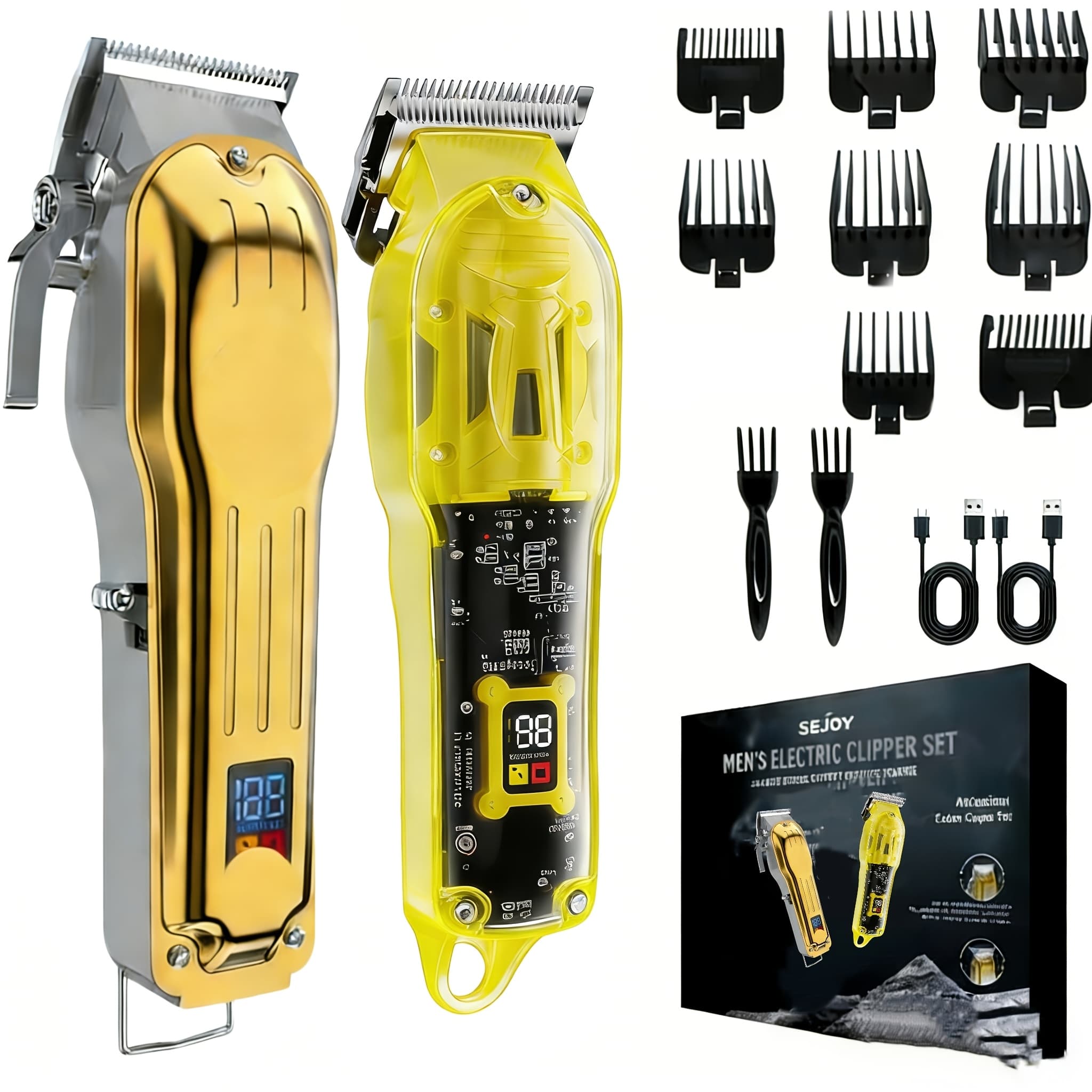 TEMU 2pcs Rechargeable Hair Clippers With & Lithium-ion - Transparent Electric Shaver, Adjustable For & Salon Use, Hair Clippers For Men, Suitable For Families And Barber Shops, A For Gifts To