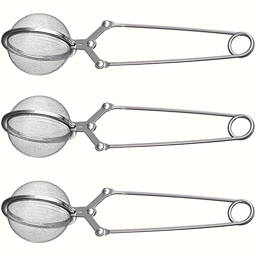 TEMU Set Of 3 Tea Strainers With Handles, Featuring Button Mesh Balls, Suitable For Filtering , Spices, And Seasonings