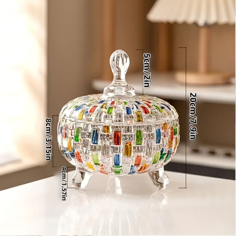 TEMU 1pc Elegant Hand-painted Diy Glass Candy Jar, Reusable Dried Fruit Biscuit Snack Storage Box, For Fridge, For Room Bedroom Office And Kitchen Table Decoration, Thanksgiving Gift
