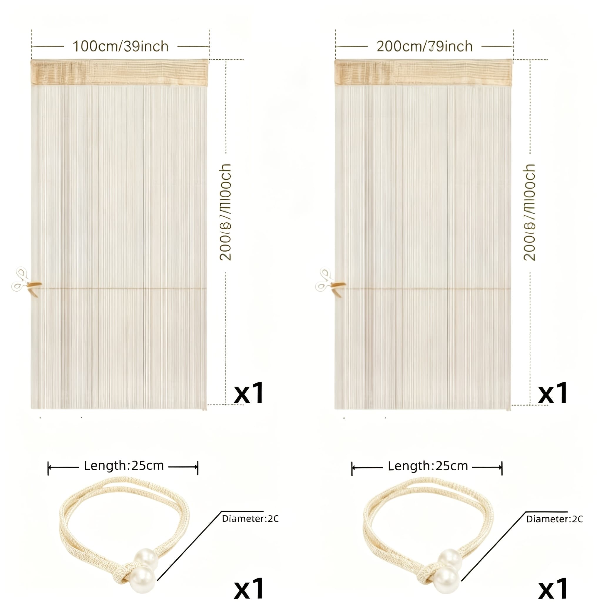 TEMU 1-2pcs Glitter Ribbon Curtain Set With Pearl Tiebacks, Bohemian Tassel Door Curtain, Home Decor For Bedroom Living Room Window, /silvery Gray/white/multicolor