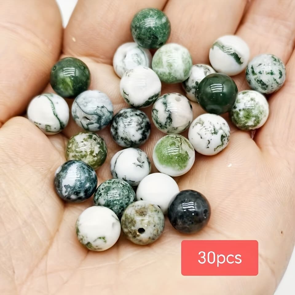 TEMU 8mm Bark Agate Loose Beads Jewelry Additions Handmade Beadwork Tree Bark Stone Round Beads