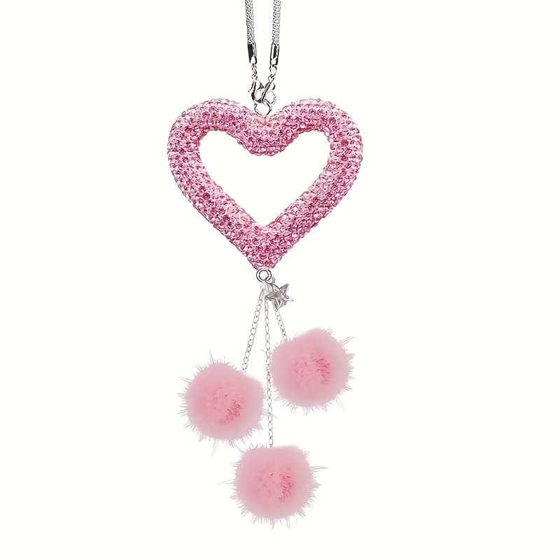 TEMU Car Hanging Ornament With Heart-shaped Beads - Pink &, Durable Plastic, Perfect For Car Mirror Decoration, , No Tools Needed, Car Decor Accessory | Design | Plastic Construction, Car Decorations