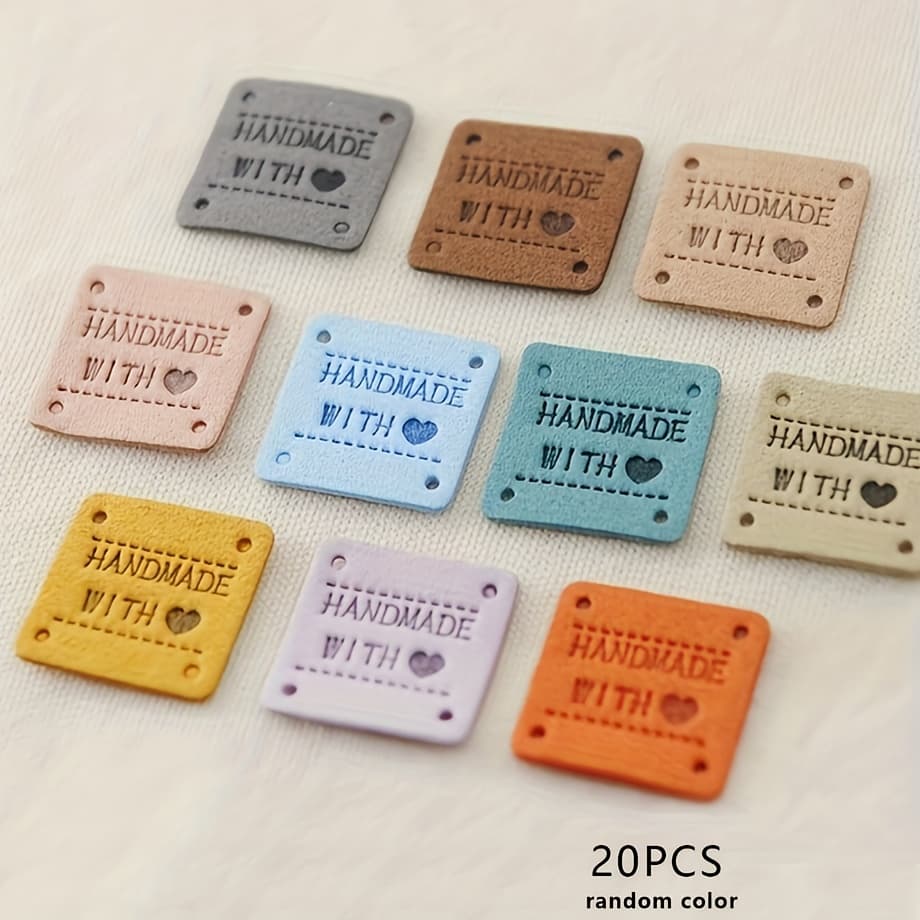TEMU 20pcs Pu Handmade Labels Hand Stitched Labels Hand Embossed Labels Crochet Decorative