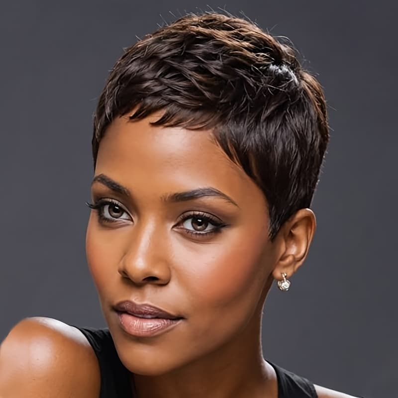 TEMU Short Wavy Synthetic Wig With Bangs, Heat-resistant, Designed For Women, Featuring A Fashionable Cut And