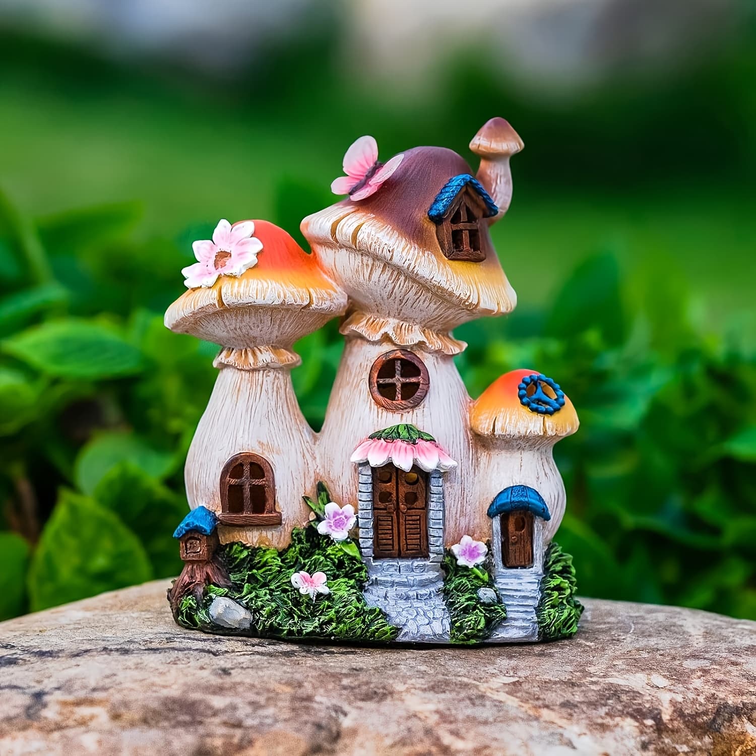 TEMU Outdoor Garden Statues Solar Light, Mushroom House Garden Statue Outdoor, Solar Garden Statue Lights Mushroom House Figurine, For Yard Art Lawn Ornaments Porch Patio Balcony Home Decor
