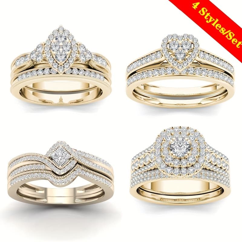 TEMU 4 Styles/sets Of Fashionable Women's Exquisite Synthetic Zirconia Electroplated Set For Engagement And Wedding Anniversary Commemorative Perfect Gift Jewelry