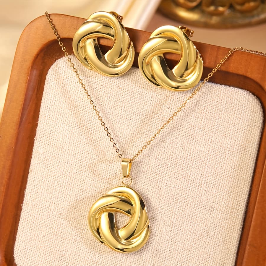 TEMU A Set Of Stylish, Shiny Woven Design Stainless Steel Hollow Jewelry Set Suitable For Women's Fashion Or Attending Banquets