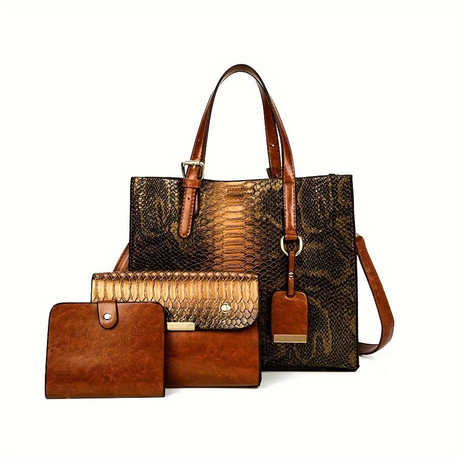 TEMU Set Of 3 Stylish Tote Bags For Women Featuring A Crocodile Pattern