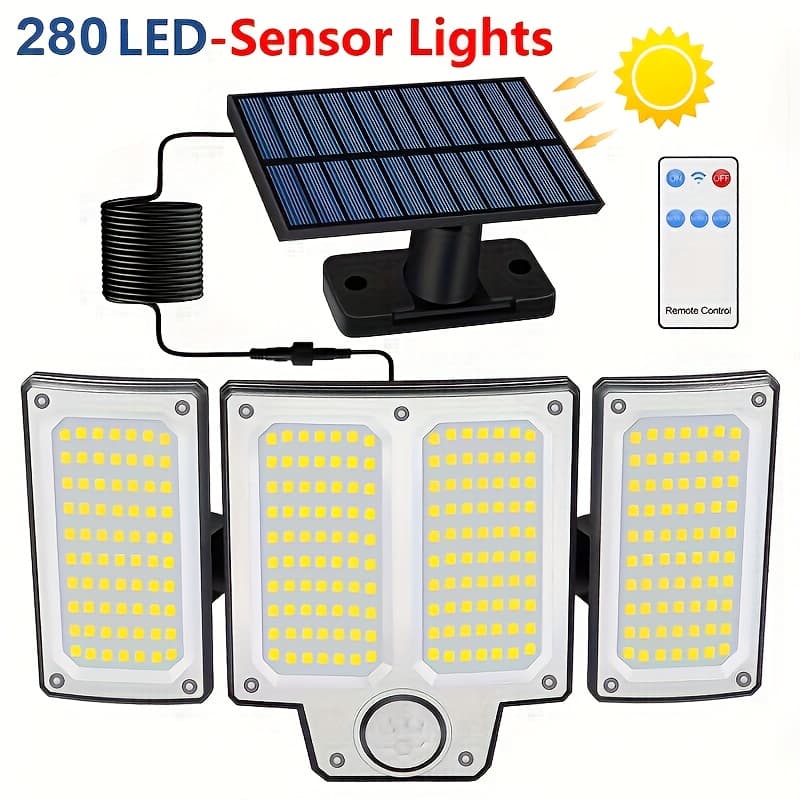 TEMU 2/1 Pack Solar Outside Lights With 280 Bright Leds 9000k, Motion Sensor Outdoor Flood Lights Dusk To Dawn With 16ft Cable Ip65, Security Light For Garden Barn Porch Day Decorative Lights