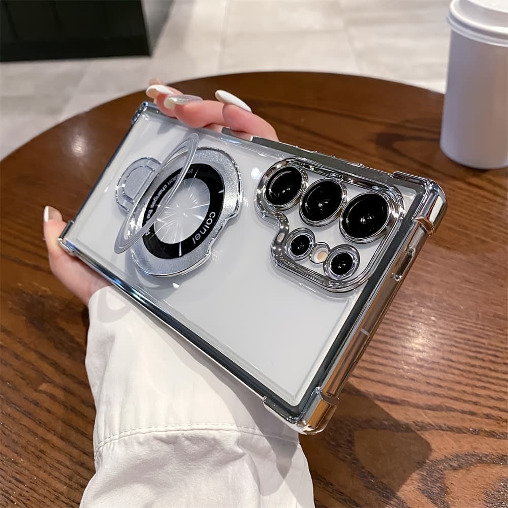 TEMU Phone Case - Suitable For Galaxy S25 S24 S23 S22 S21 S20 A56 A55 A54 Wireless Charging Suction Stand Transparent Phone Case With Lens Film