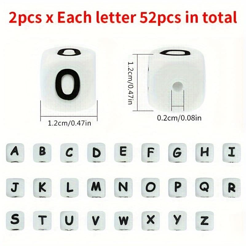 TEMU 52pcs 12mm Letter Silicone Beads