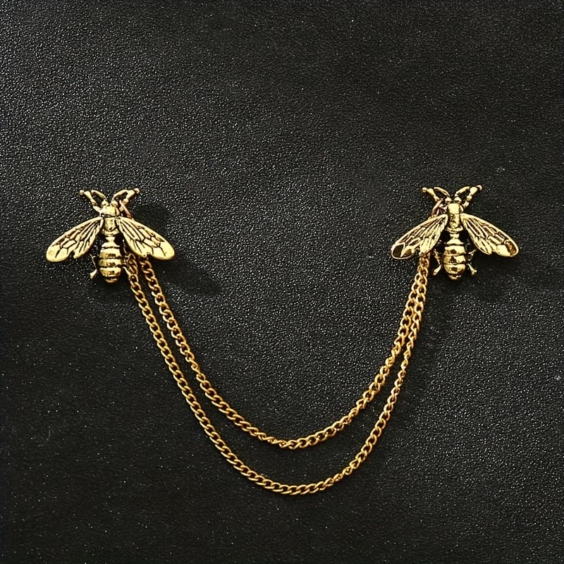 TEMU [long Chain Bee Brooch] 1pc Long Chain Bee Brooch - Business Suit Lapel Pin, Lavalier Collar Pin, Tassel Collar Brooch